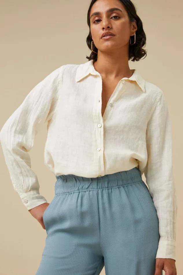 ByBar Blouses Vrouwelijk Irene Linen Ls Blouse Cream ByBar Blouses Vrouwelijk Irene Linen Ls Blouse Cream