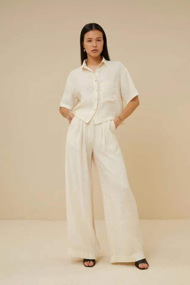ByBar Broeken Vrouwelijk Eli Linen Pant Cream