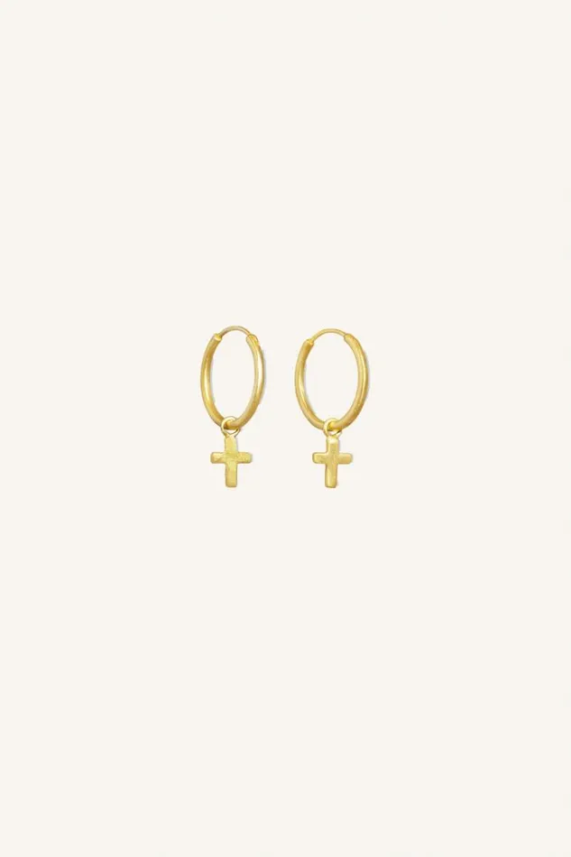 ByBar Sieraden Vrouwelijk Pd Cross Round Earring Gold ByBar Sieraden Vrouwelijk Pd Cross Round Earring Gold