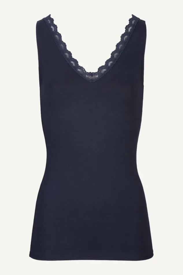 ByBar Tops and Shirts Vrouwelijk Lace Singlet Dark Navy ByBar Tops and Shirts Vrouwelijk Lace Singlet Dark Navy