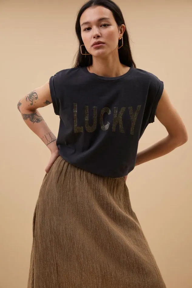 ByBar Tops and Shirts Vrouwelijk Thelma Lucky Top Jet Black ByBar Tops and Shirts Vrouwelijk Thelma Lucky Top Jet Black