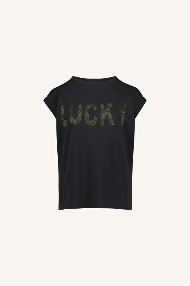 ByBar Tops and Shirts Vrouwelijk Thelma Lucky Top Jet Black ByBar Tops and Shirts Vrouwelijk Thelma Lucky Top Jet Black