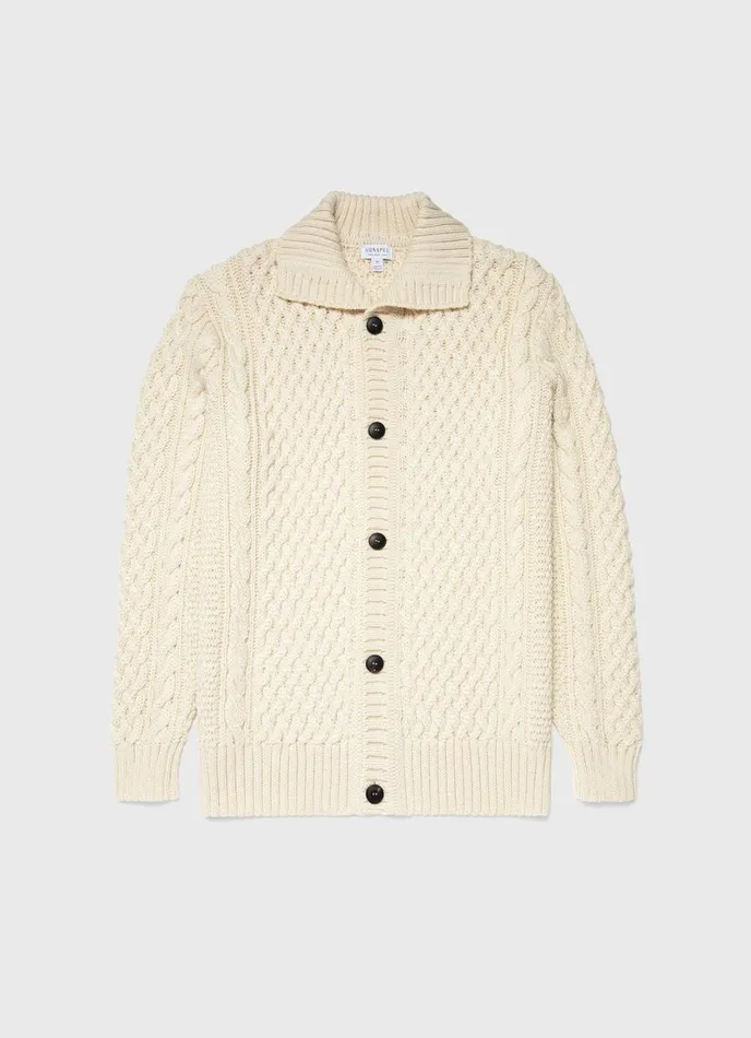Cable Knit Cardigan Jacket Ecru Men SUNSPEL Knitwear