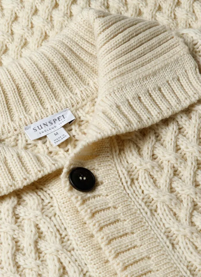 Cable Knit Cardigan Jacket Ecru Men SUNSPEL Knitwear