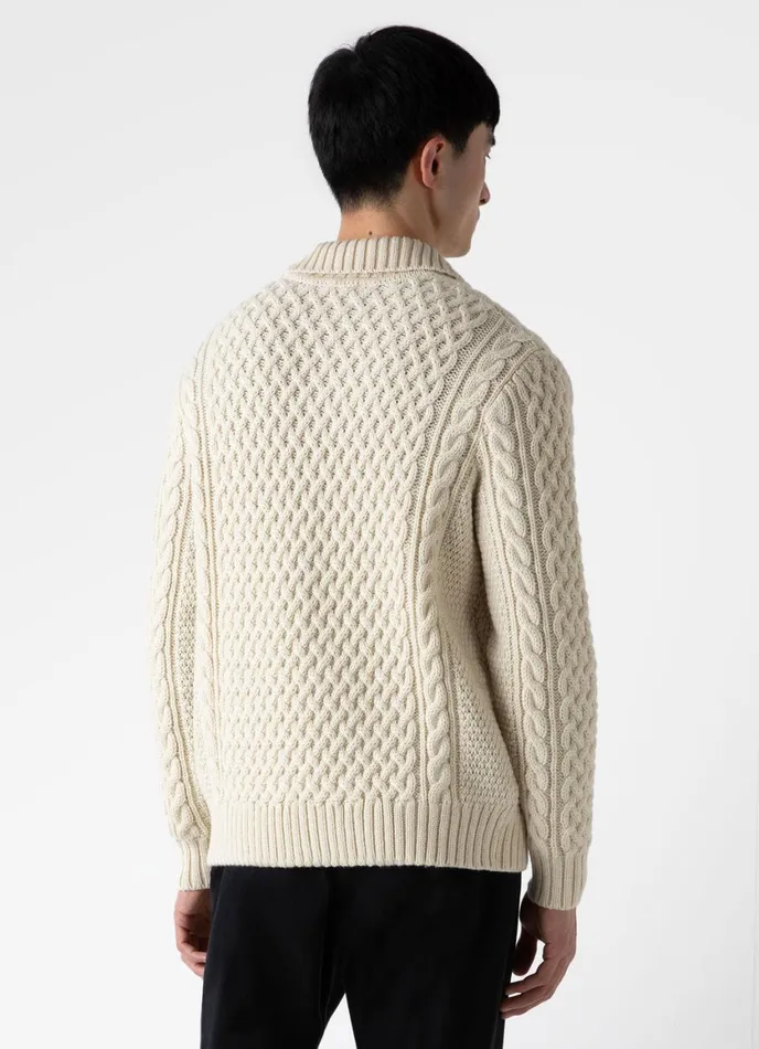 Cable Knit Cardigan Jacket Ecru Men SUNSPEL Knitwear