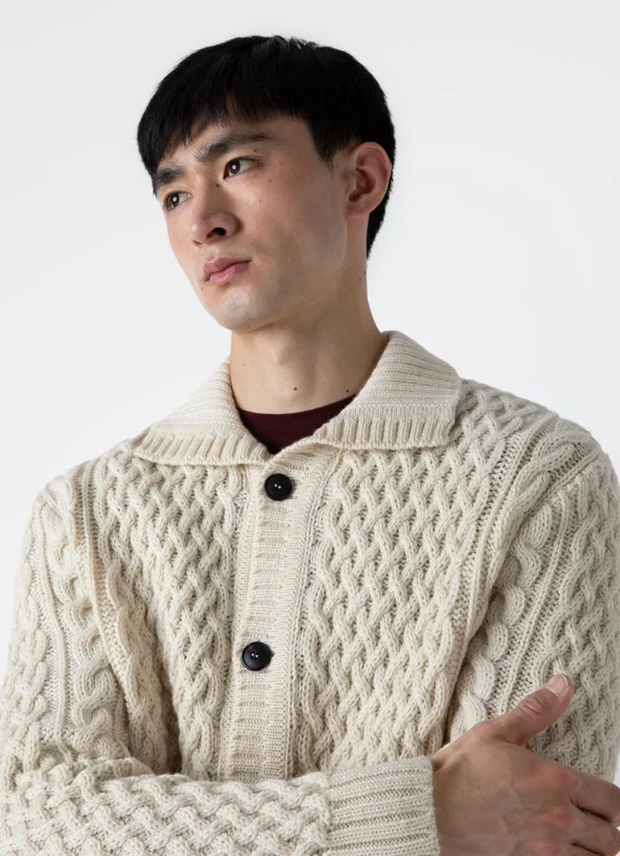 Cable Knit Cardigan Jacket Ecru Men SUNSPEL Knitwear