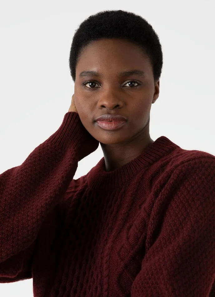Cable Knit Jumper Maroon Women SUNSPEL Knitwear
