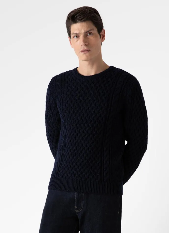 Cable Knit Jumper Navy Men SUNSPEL Knitwear