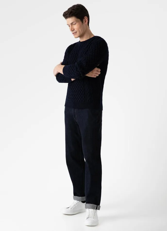 Cable Knit Jumper Navy Men SUNSPEL Knitwear