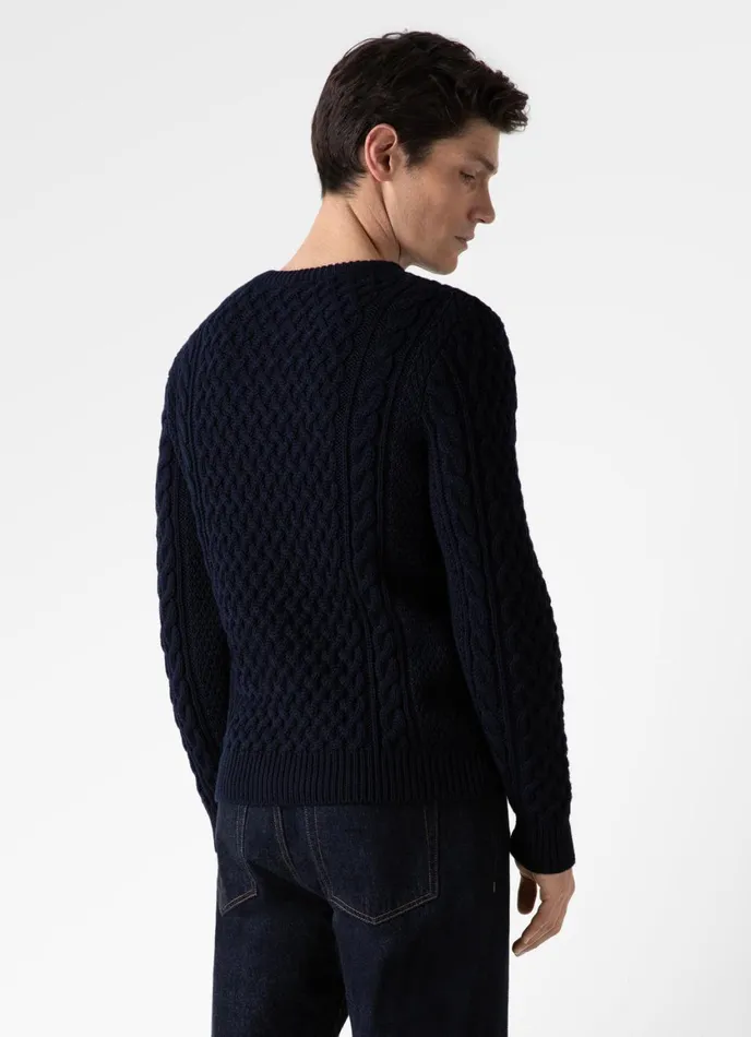 Cable Knit Jumper Navy Men SUNSPEL Knitwear