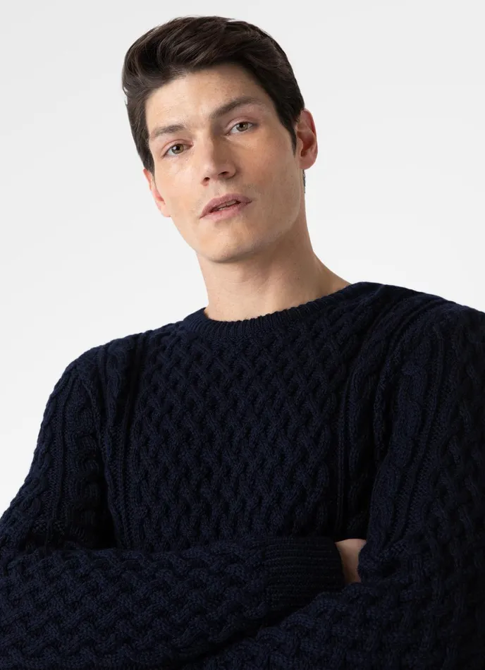 Cable Knit Jumper Navy Men SUNSPEL Knitwear