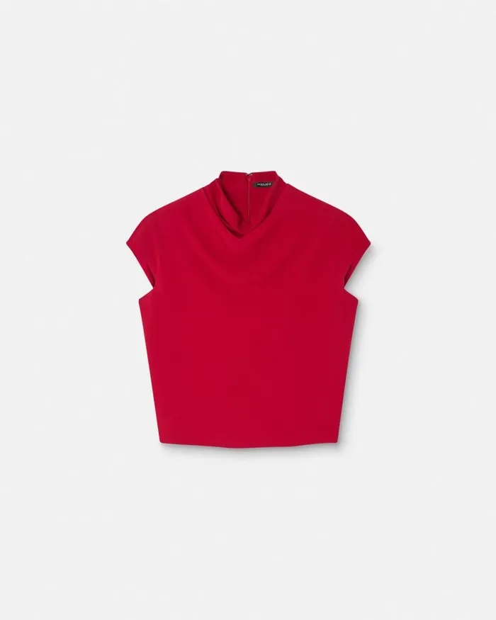 Cady DrapedNeck Top Red Women Versace Shirts and Tops