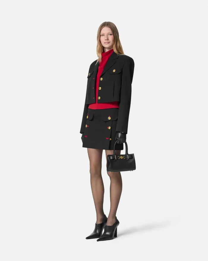 Cady DrapedNeck Top Red Women Versace Shirts and Tops