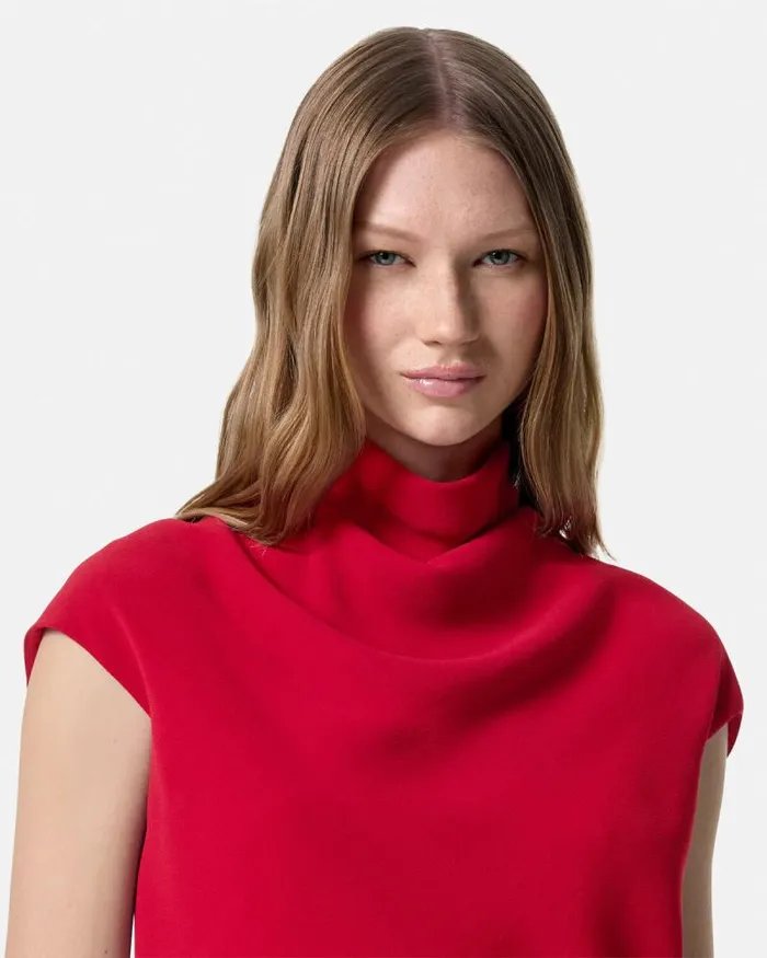 Cady DrapedNeck Top Red Women Versace Shirts and Tops