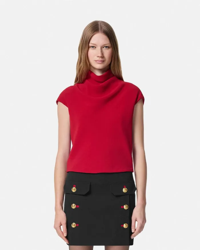 Cady DrapedNeck Top Red Women Versace Shirts and Tops