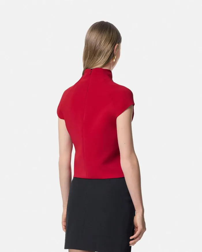 Cady DrapedNeck Top Red Women Versace Shirts and Tops