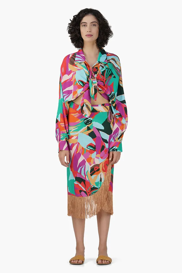 Candy Rose Printed Fringes Skirt Skirts America and Beyond Women