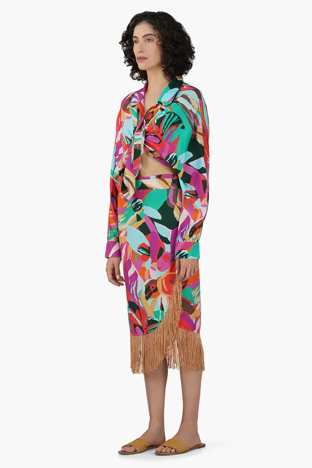 Candy Rose Printed Fringes Skirt Skirts America and Beyond Women