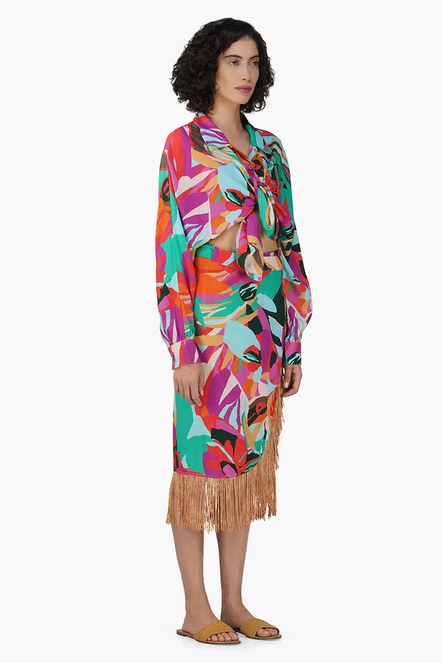 Candy Rose Printed Fringes Skirt Skirts America and Beyond Women
