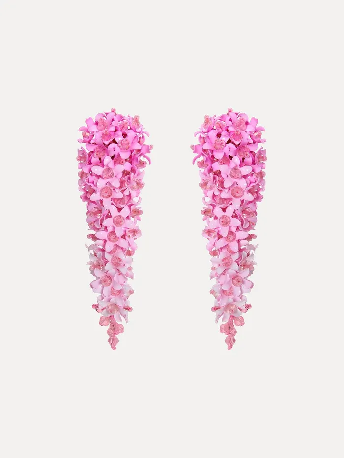 Cascading Flower ClipOn Earrings Pink Women Oscar De La Renta Earrings