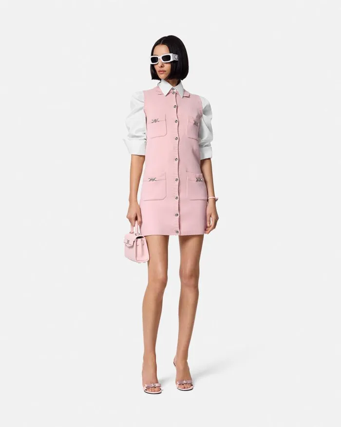 CashmereBlend Shift Knit Mini Dress Light Pink Women Versace Dresses