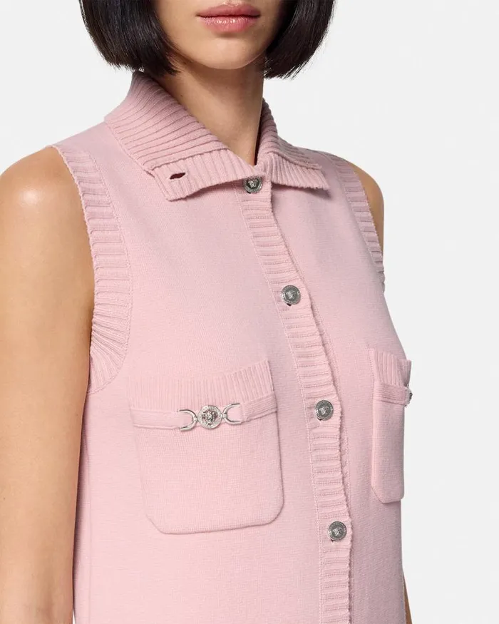CashmereBlend Shift Knit Mini Dress Light Pink Women Versace Dresses
