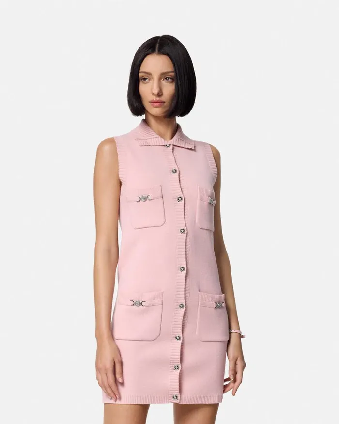 CashmereBlend Shift Knit Mini Dress Light Pink Women Versace Dresses