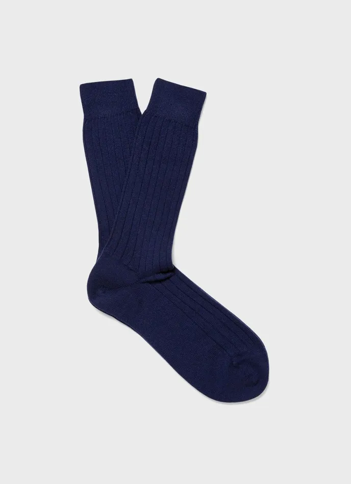 Cashmere Ribbed Socks Navy Men SUNSPEL Socks