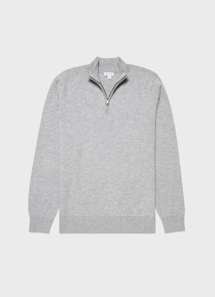 Cashmere Zip Neck Jumper Grey Melange Men SUNSPEL Knitwear