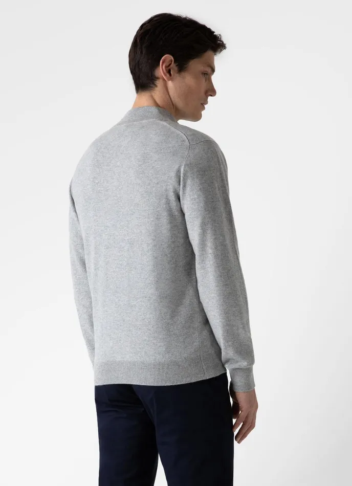 Cashmere Zip Neck Jumper Grey Melange Men SUNSPEL Knitwear