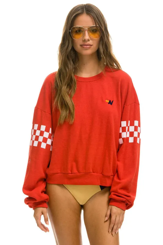 Check 2 Sleeve Relaxed Crew Sweatshirt 8211 Red White WomenMen Aviator Nation Sweatshirts Check 2 Sleeve Relaxed Crew Sweatshirt 8211 Red White WomenMen Aviator Nation Sweatshirts