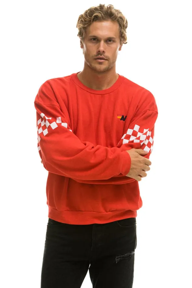 Check 2 Sleeve Relaxed Crew Sweatshirt 8211 Red White WomenMen Aviator Nation Sweatshirts