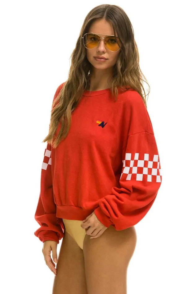 Check 2 Sleeve Relaxed Crew Sweatshirt 8211 Red White WomenMen Aviator Nation Sweatshirts
