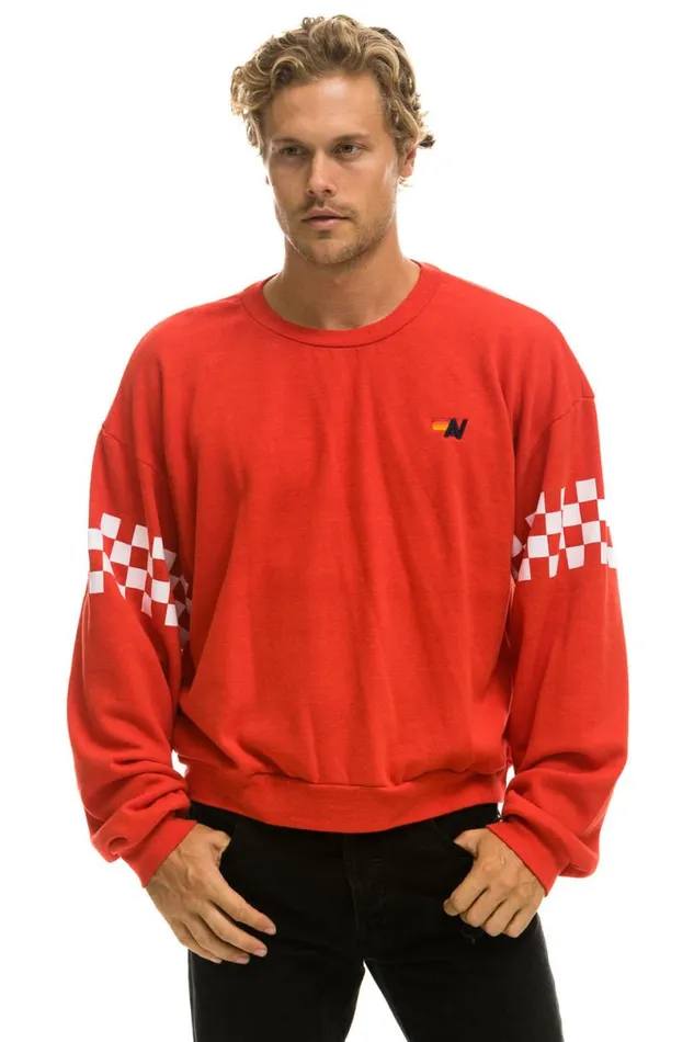 Check 2 Sleeve Relaxed Crew Sweatshirt 8211 Red White WomenMen Aviator Nation Sweatshirts
