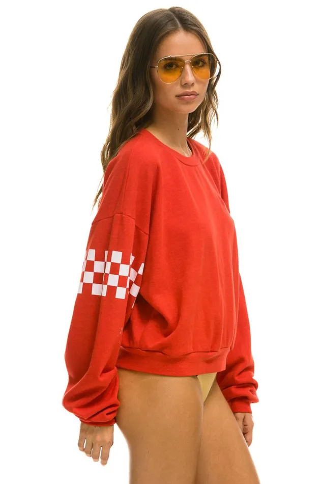 Check 2 Sleeve Relaxed Crew Sweatshirt 8211 Red White WomenMen Aviator Nation Sweatshirts