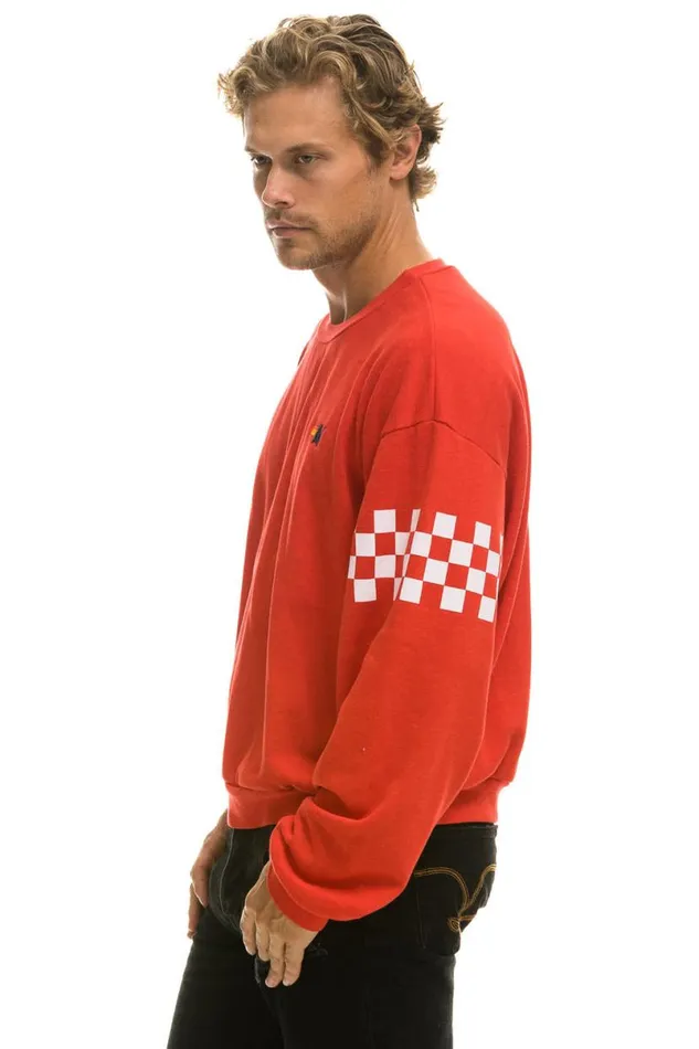 Check 2 Sleeve Relaxed Crew Sweatshirt 8211 Red White WomenMen Aviator Nation Sweatshirts