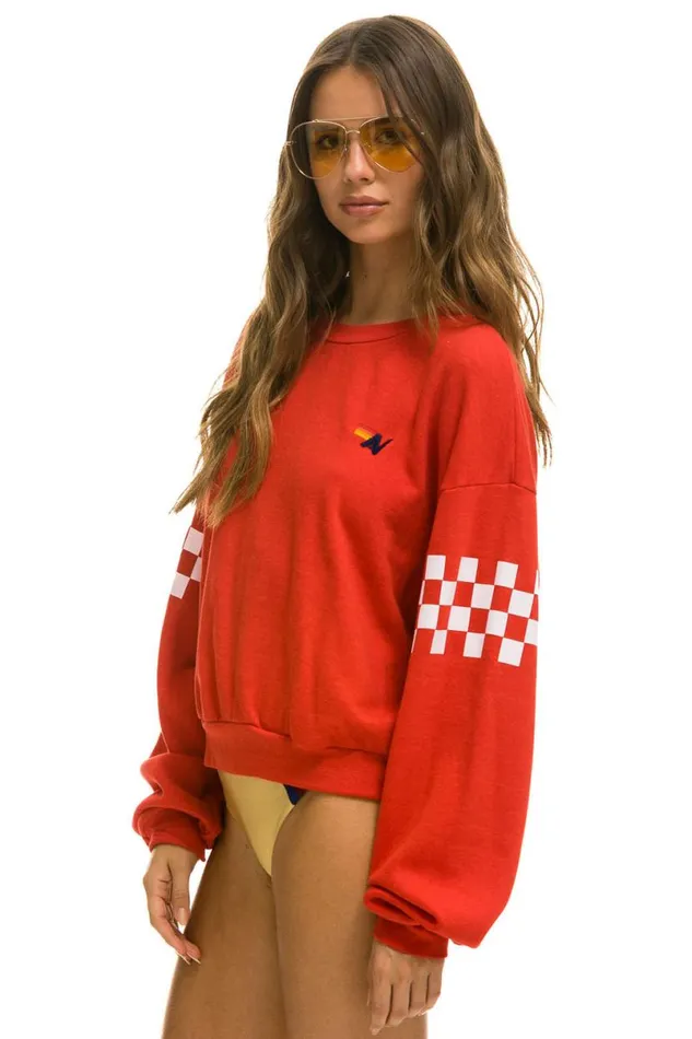 Check 2 Sleeve Relaxed Crew Sweatshirt 8211 Red White WomenMen Aviator Nation Sweatshirts