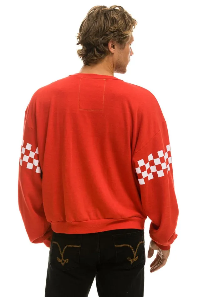 Check 2 Sleeve Relaxed Crew Sweatshirt 8211 Red White WomenMen Aviator Nation Sweatshirts