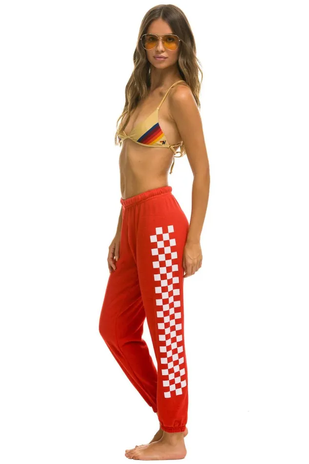 Check Leg Sweatpants 8211 Red White Women Aviator Nation Sweatpants