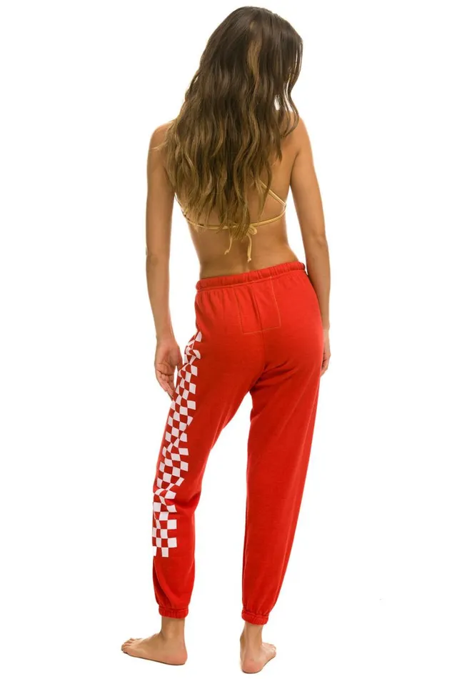Check Leg Sweatpants 8211 Red White Women Aviator Nation Sweatpants