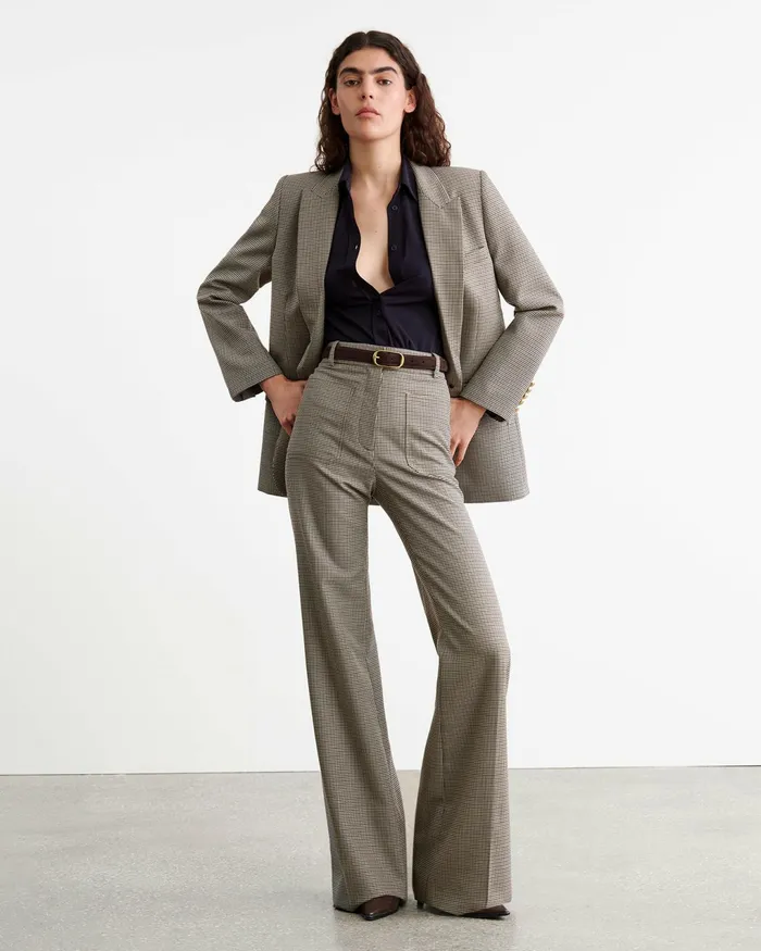 CHRISTOPHE PANT Brown Houndstooth Women Nili Lotan Pants and Shorts