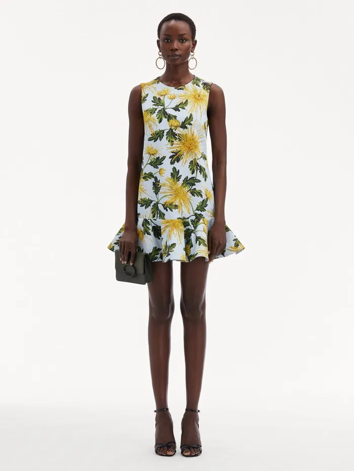 Chrysanthemum Cotton Cloqu Dress Yellow Light Blue Women Oscar De La Renta Dresses Chrysanthemum Cotton Cloqu Dress Yellow Light Blue Women Oscar De La Renta Dresses