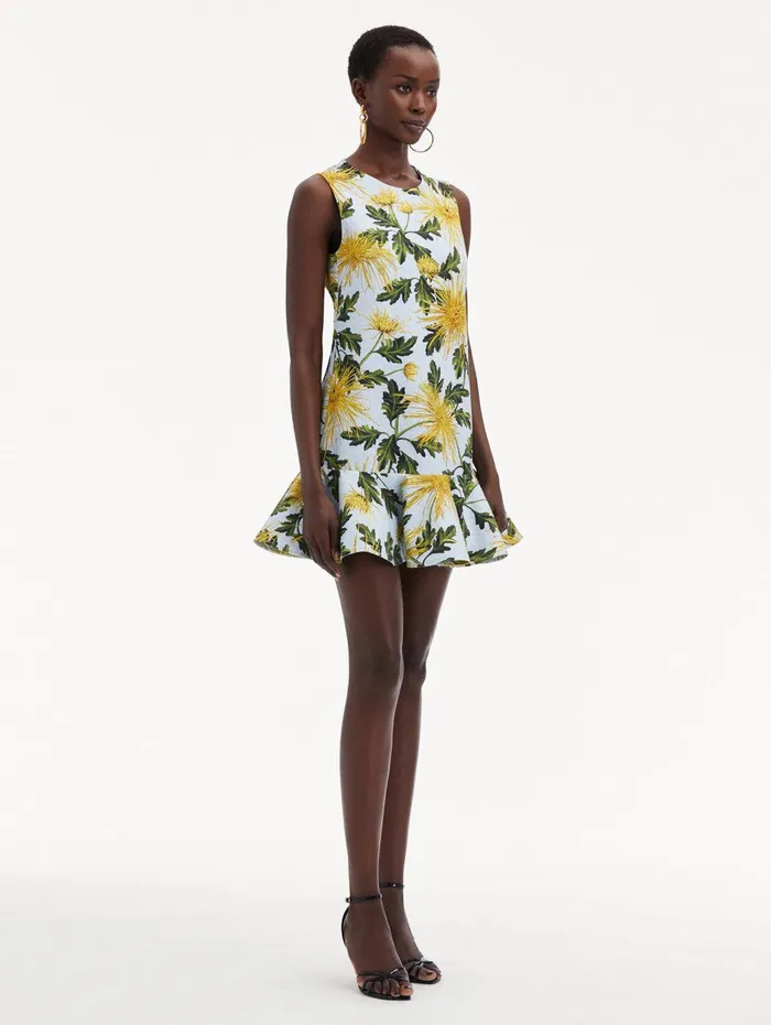 Chrysanthemum Cotton Cloqu Dress Yellow Light Blue Women Oscar De La Renta Dresses Chrysanthemum Cotton Cloqu Dress Yellow Light Blue Women Oscar De La Renta Dresses
