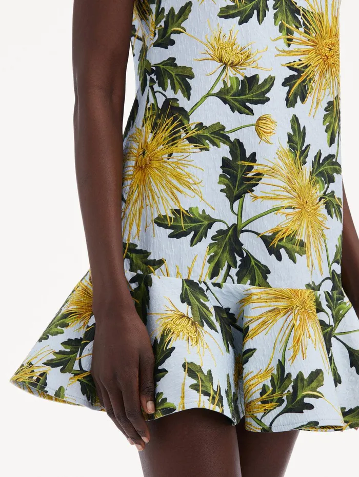 Chrysanthemum Cotton Cloqu Dress Yellow Light Blue Women Oscar De La Renta Dresses Chrysanthemum Cotton Cloqu Dress Yellow Light Blue Women Oscar De La Renta Dresses