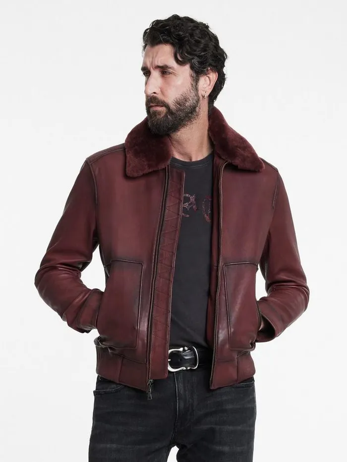 CLAREMONT AVIATOR JACKET Oxblood Men John Varvatos Leather Jackets
