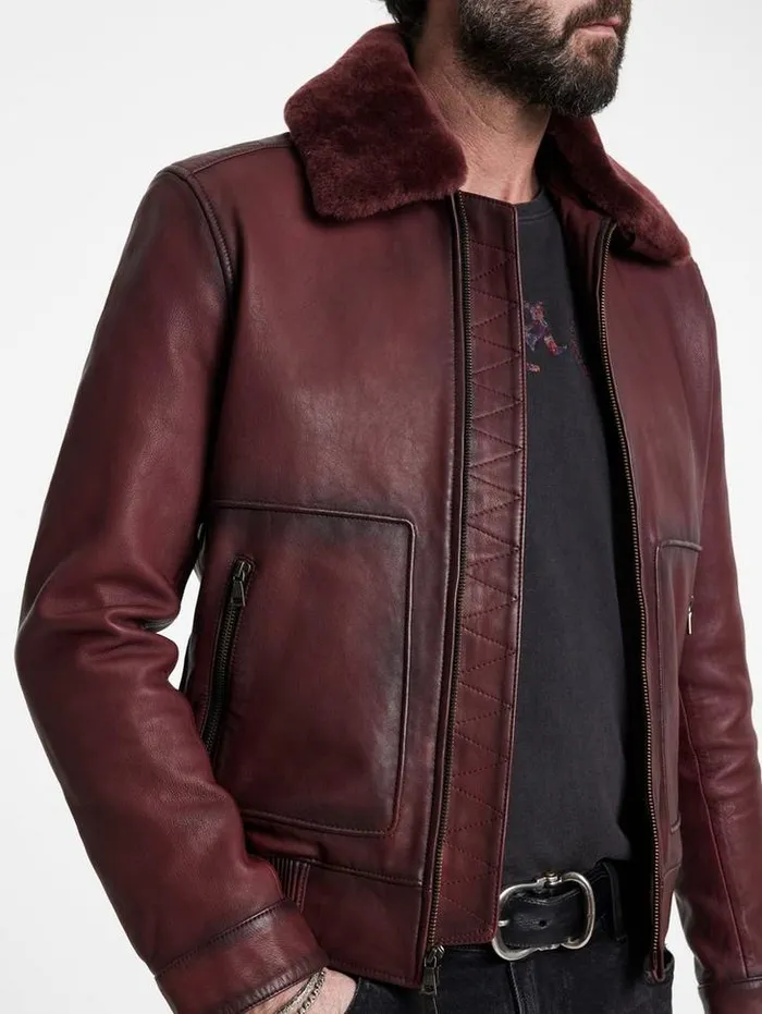 CLAREMONT AVIATOR JACKET Oxblood Men John Varvatos Leather Jackets