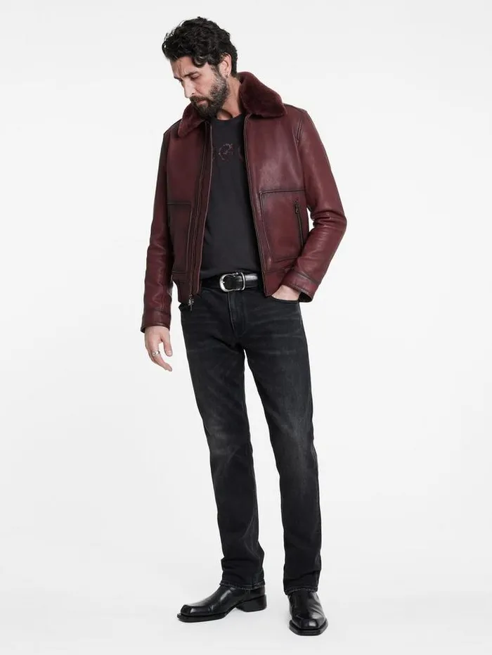 CLAREMONT AVIATOR JACKET Oxblood Men John Varvatos Leather Jackets