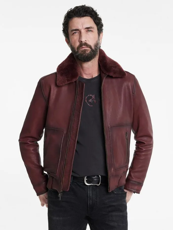 CLAREMONT AVIATOR JACKET Oxblood Men John Varvatos Leather Jackets