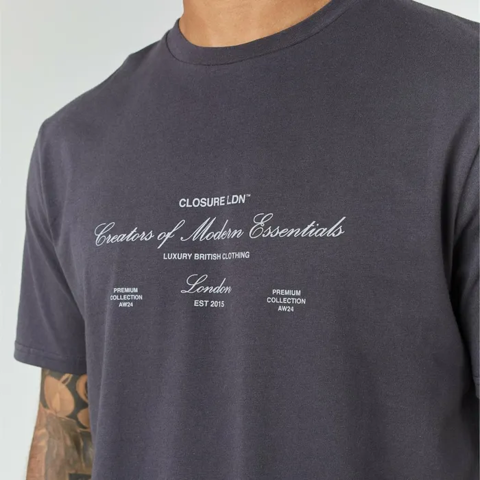 Closure London Deluxe Script TShirt Charcoal Men TShirts