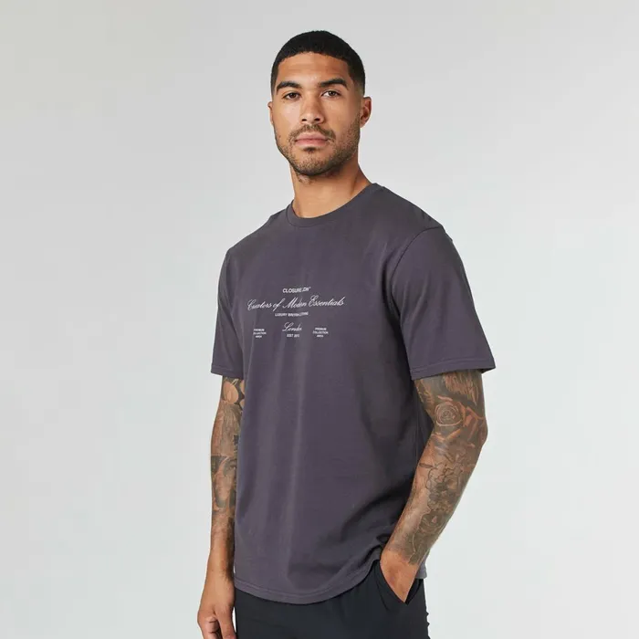Closure London Deluxe Script TShirt Charcoal Men TShirts